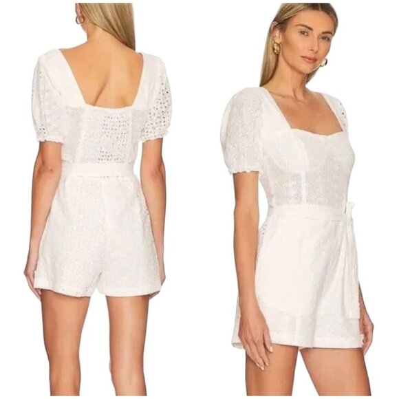 BLANK NYC Womens Size S Romper White Eyelet Puff Sleeve In Downtown Vibes NWT - Picture 3 of 10